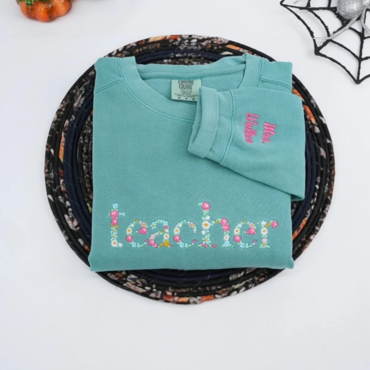 Teacher Appreciation Custom Sweatshirts - Floral Letter Embroidered - Perfect Student Gift for Educator - Image 3