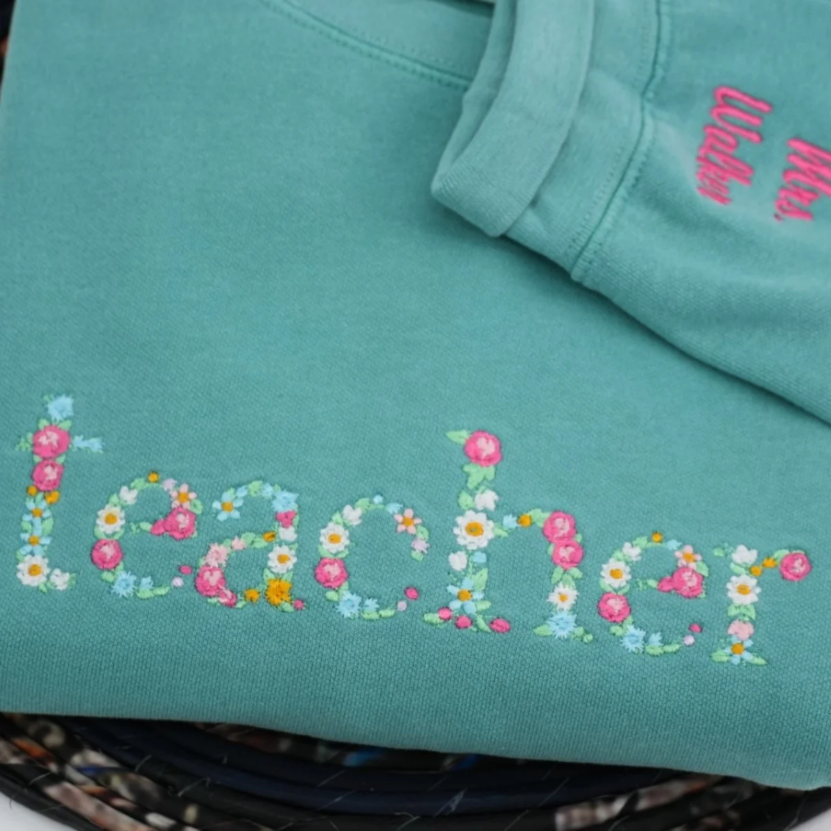 Teacher Appreciation Custom Sweatshirts - Floral Letter Embroidered - Perfect Student Gift for Educator - Image 4