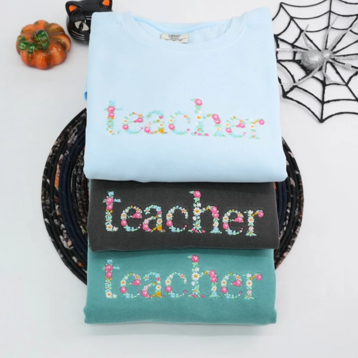 Teacher Appreciation Custom Sweatshirts - Floral Letter Embroidered - Perfect Student Gift for Educator - Image 6