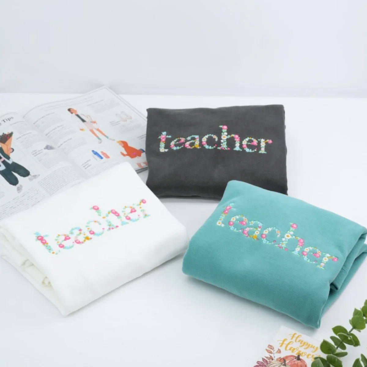 Teacher Appreciation Custom Sweatshirts - Floral Letter Embroidered - Perfect Student Gift for Educator - Image 7