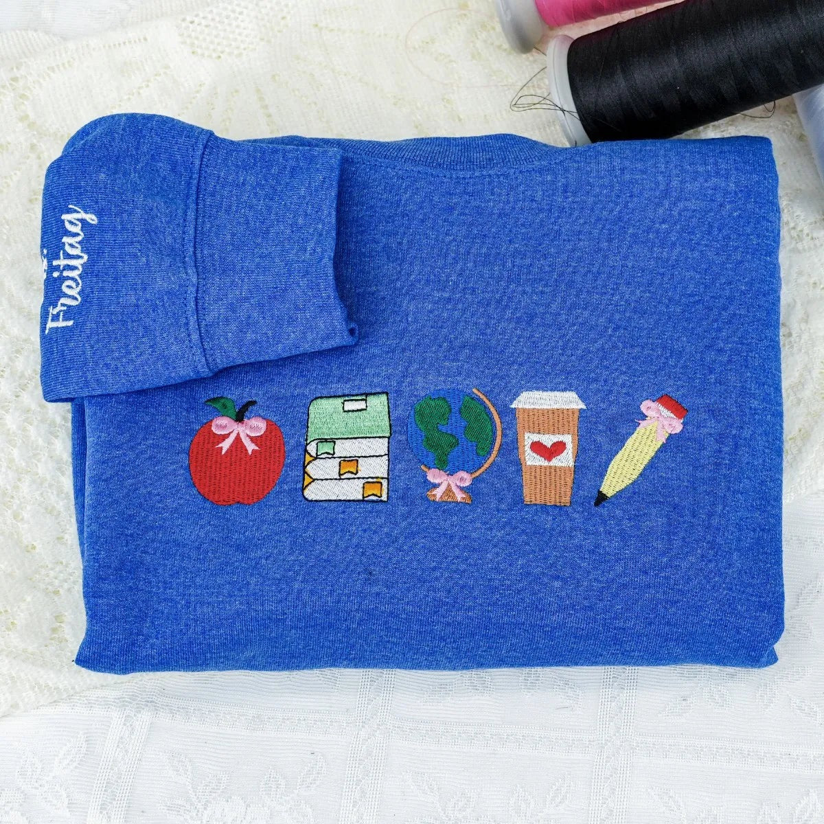 Personalized Teacher Shirt - Embroidered Appreciation Gift Ideas Sweatshirt Hoodie - Educator Icons Design - Image 2