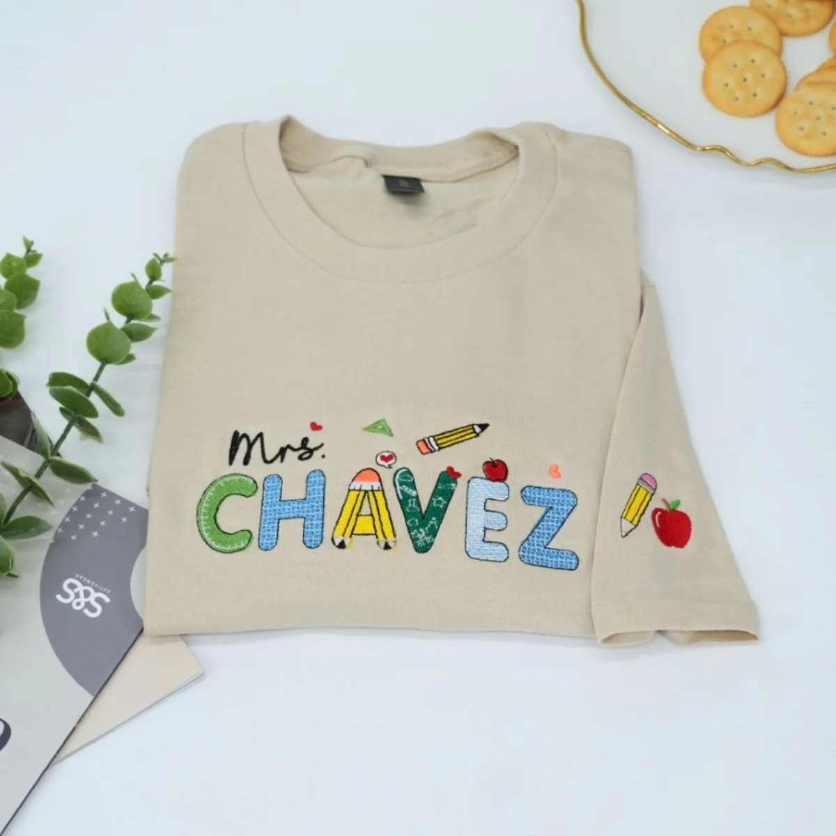 Teacher Custom Sweatshirts - Personalized Name Embroidered with School Supplies - Educator Appreciation Gift