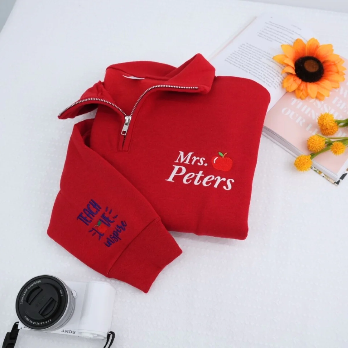 Teacher Quarter Zip Sweatshirt - Custom Embroidered Name & Icon Gift - Personalized Educator Crewneck Hoodie