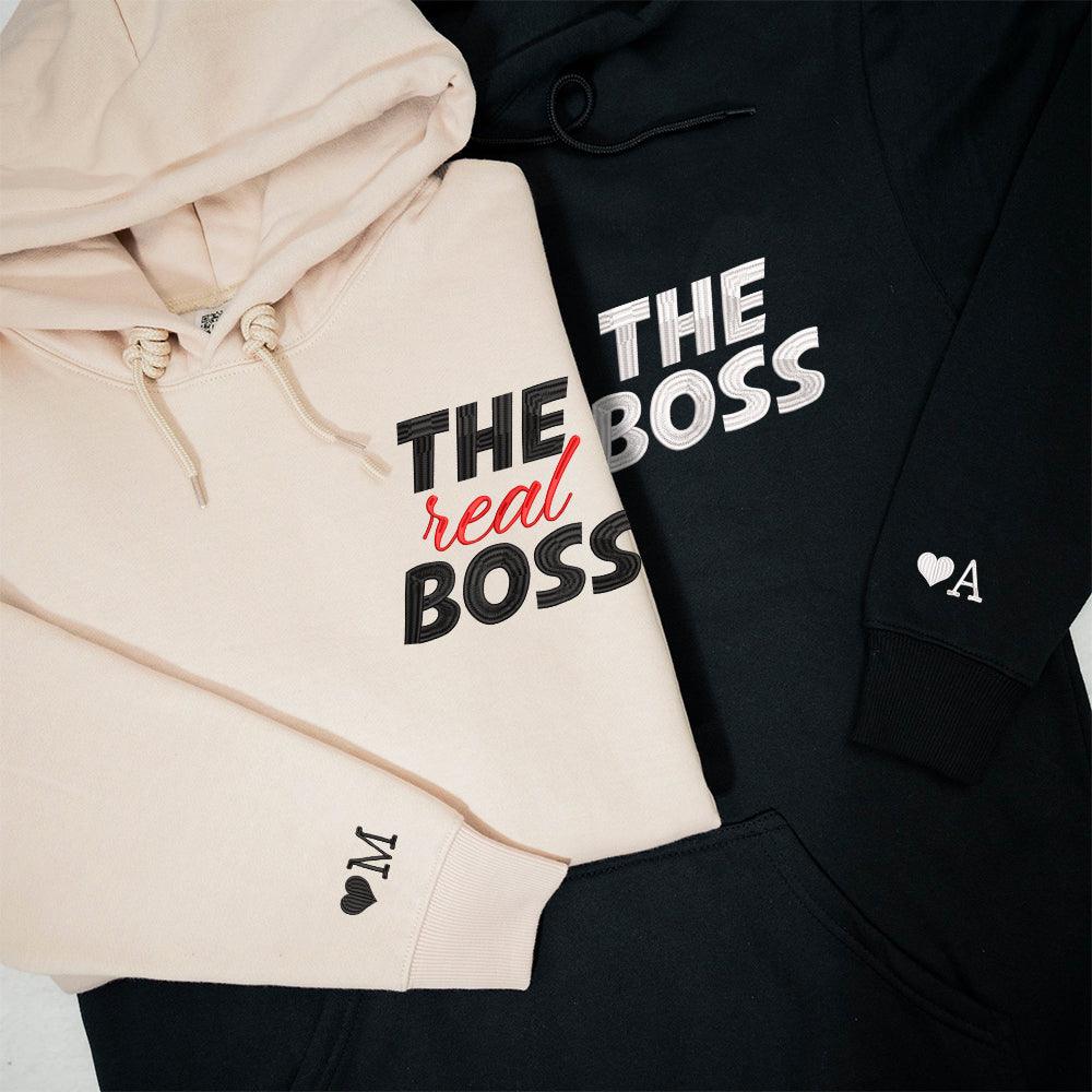 The Boss x The Real Boss Pocket Custom Embroidered Matching Hoodies For Couples - Image 3