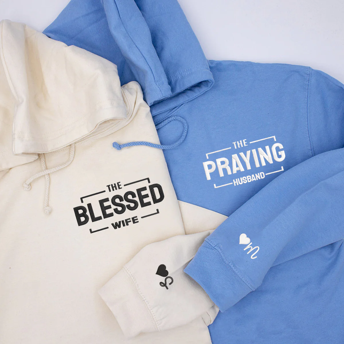 Custom The Praying Husband Embroidered Couples Hoodie Matching - Image 2