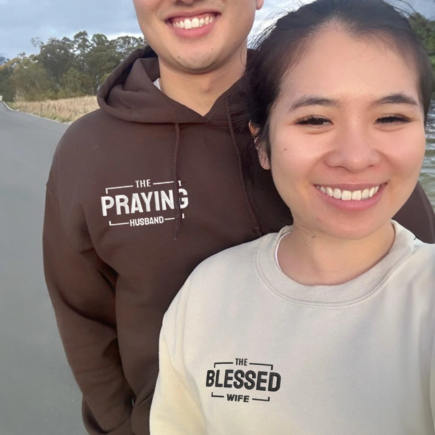 Custom The Praying Husband Embroidered Couples Hoodie Matching - Image 4