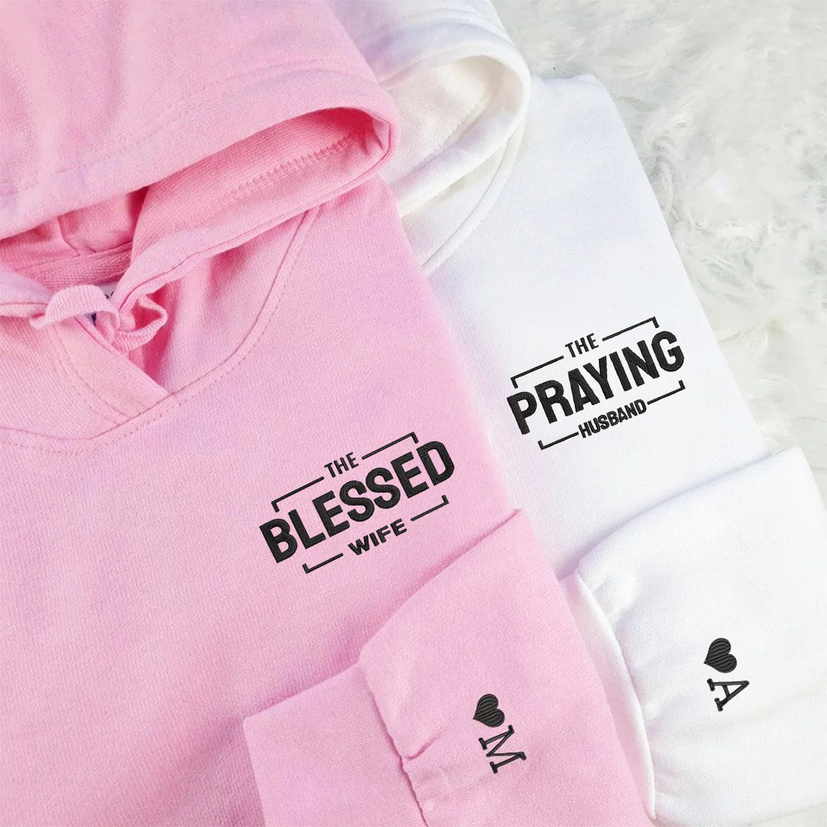 Custom The Praying Husband Embroidered Couples Hoodie Matching - Image 5