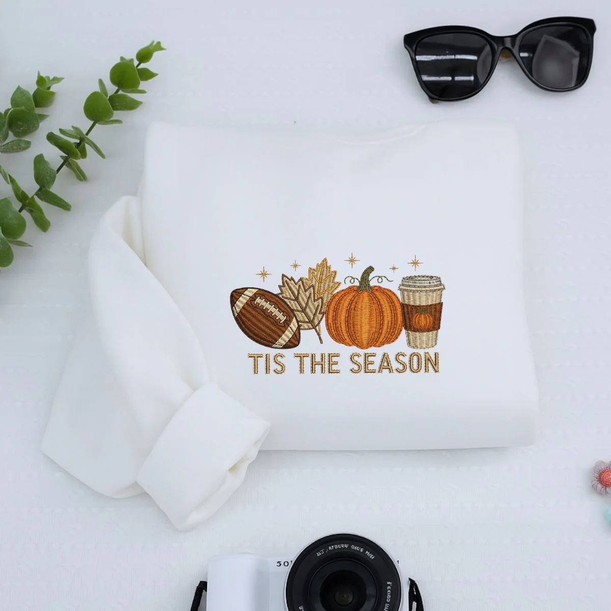 Tis The Season Fall Hoodies - Football Pumpkin Spice Embroidered Sweatshirts - Perfect Autumn Gift - Image 4