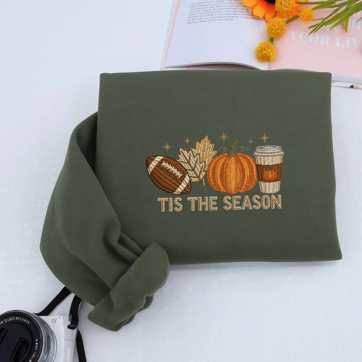Tis The Season Fall Hoodies - Football Pumpkin Spice Embroidered Sweatshirts - Perfect Autumn Gift - Image 5