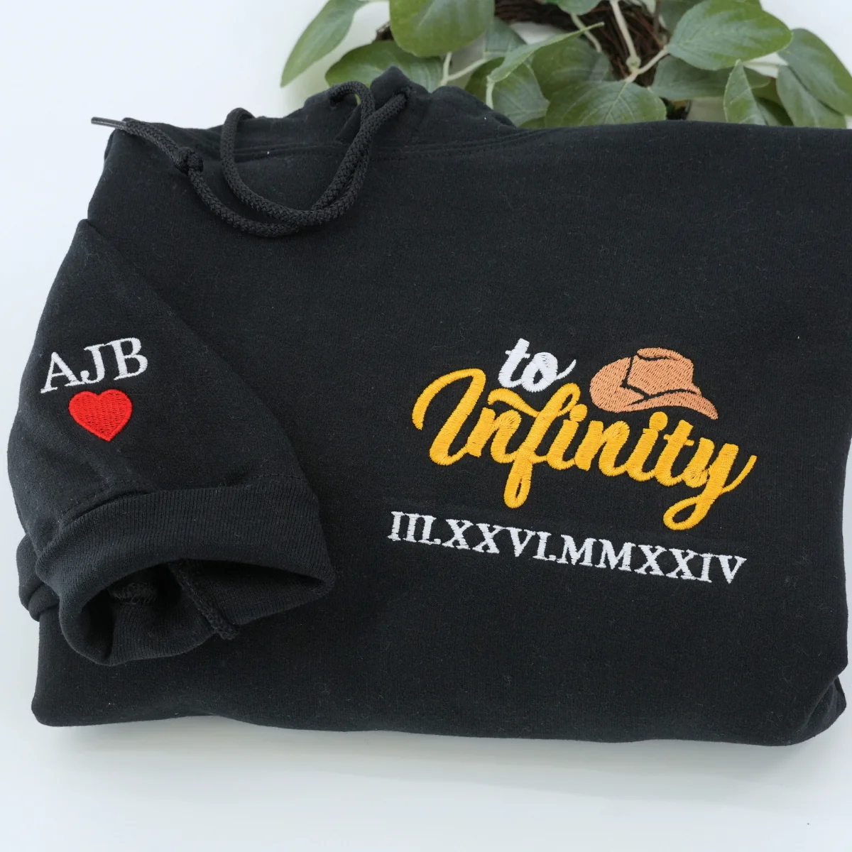 To Infinity And Beyond Custom Roman Numeral Matching Embroidered Hoodies For Couples - Image 2