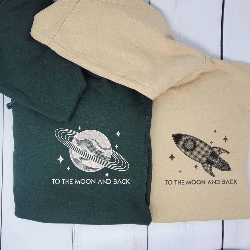 To The Moon and Back Custom Embroidered Matching Hoodies For Couples - Image 3
