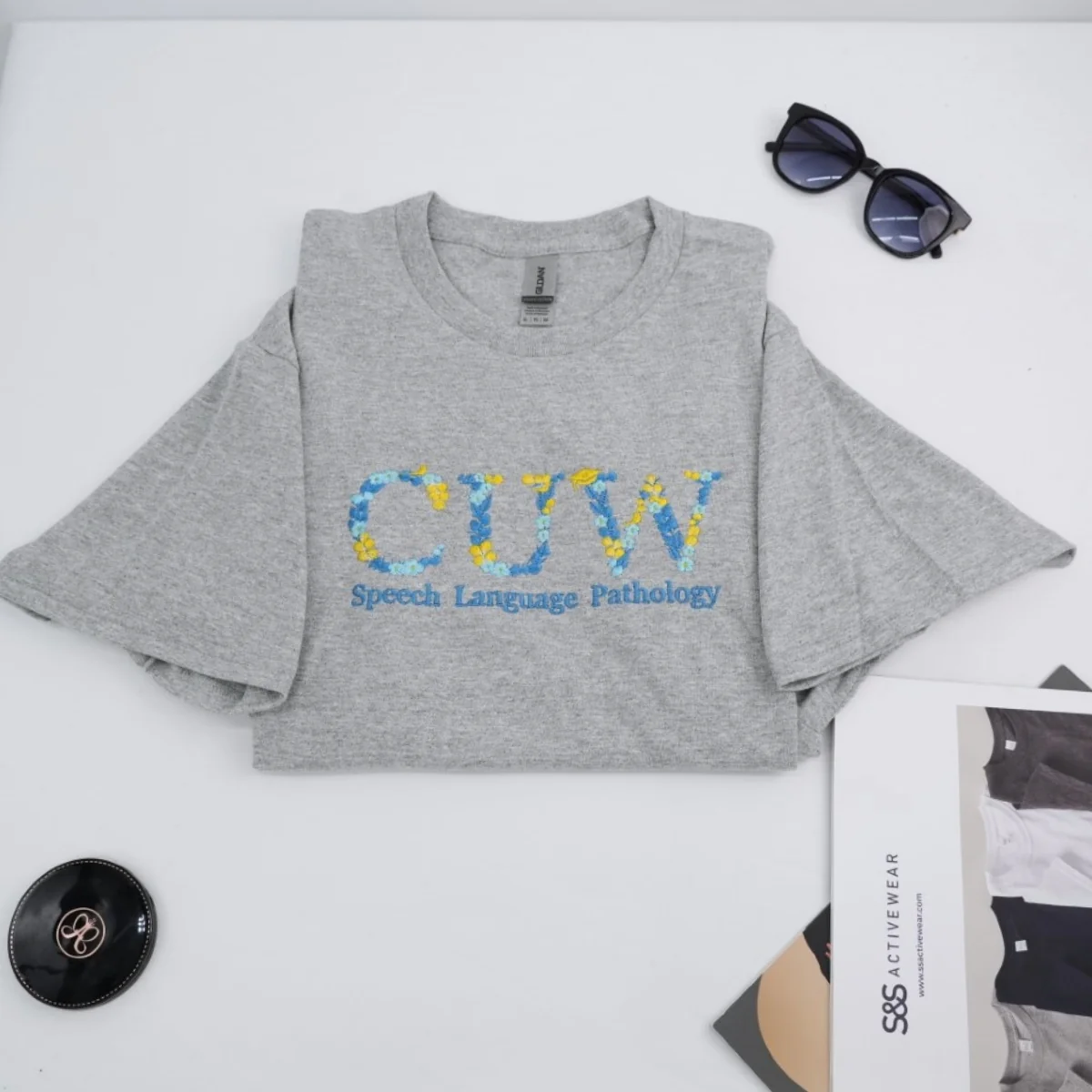 University Custom T-Shirts - Floral Letter Embroidered Design - College Student Professional Program Gift
