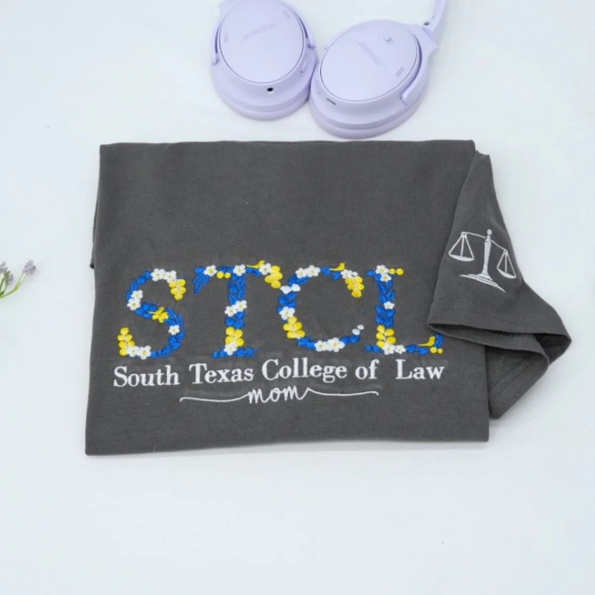 University Custom T-Shirts - Floral Letter Embroidered Design - College Student Professional Program Gift - Image 5