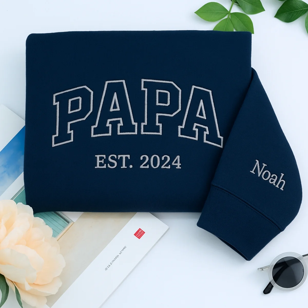 Varsity Papa Hoodie - Papa EST Embroidered - Perfect Grandpa Father's Day Gift - Image 2