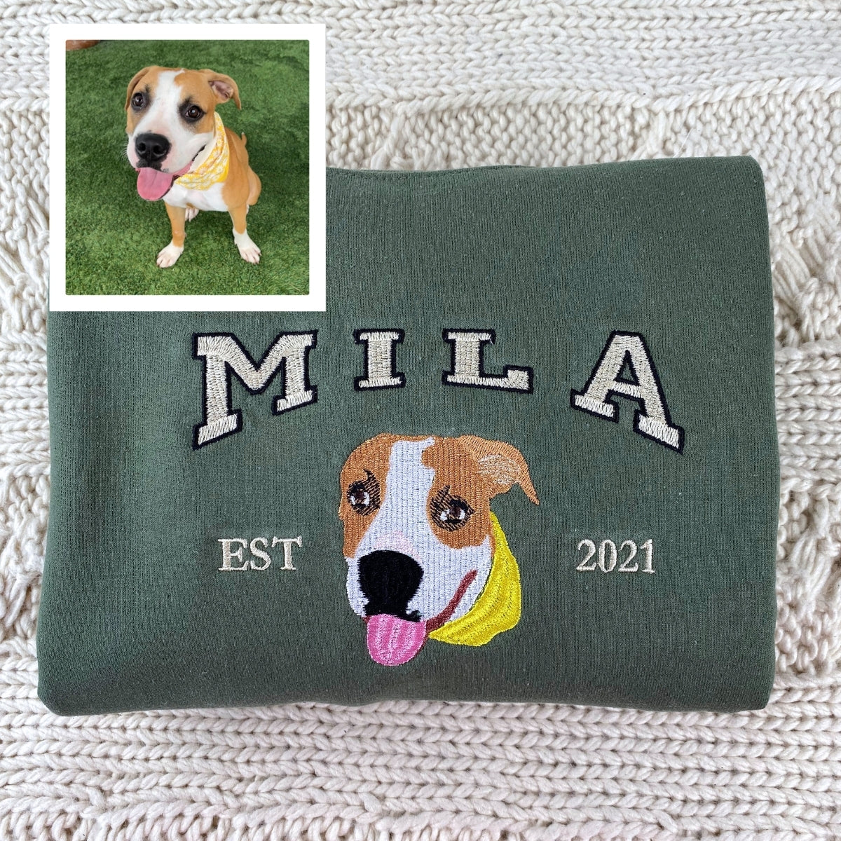Varsity Pet Portrait Hoodies - Custom Dog College Style Embroidered Sweatshirts - Pet Parent Apparel with Name & Year - Image 3