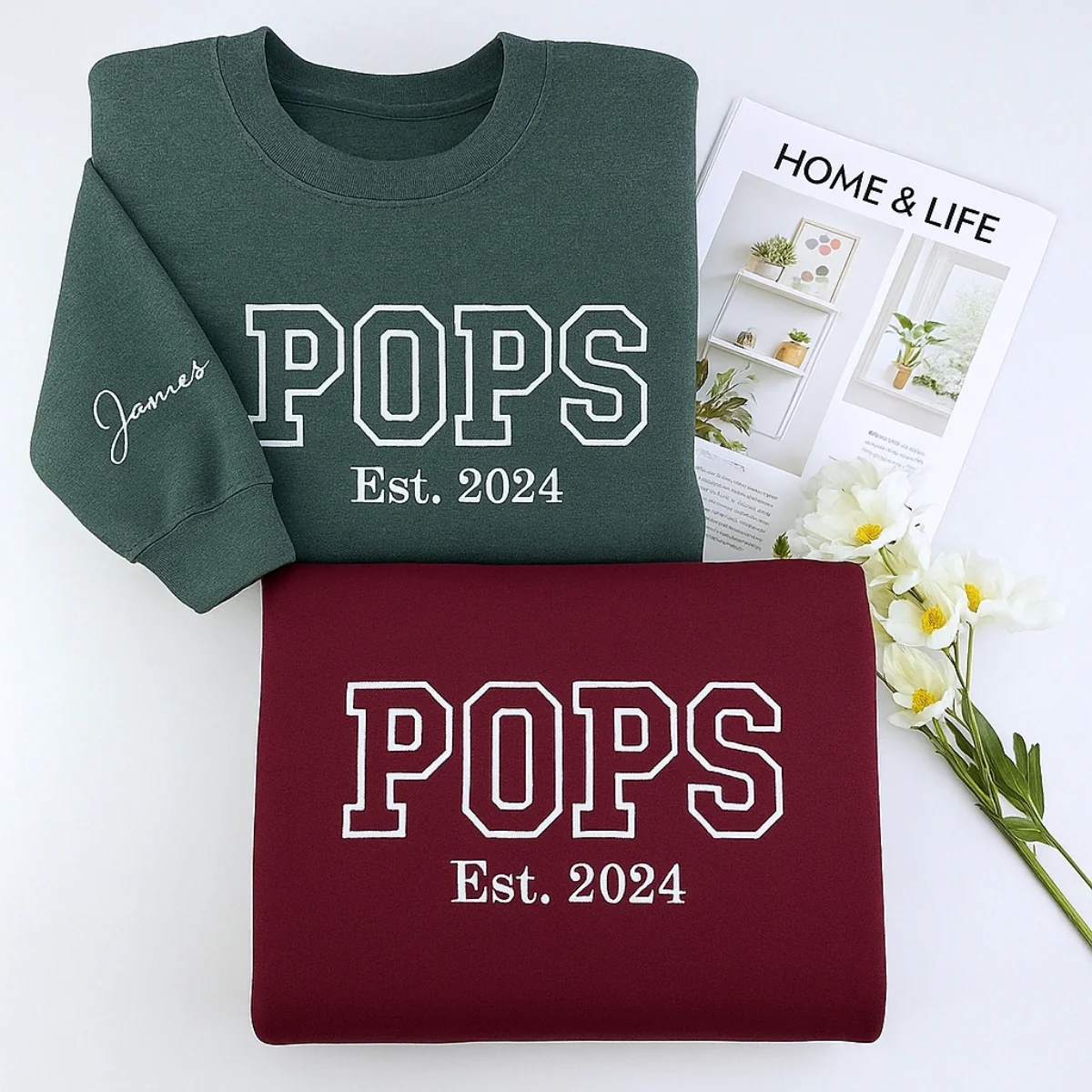 Custom Varsity Pops Sweatshirt - Personalized Grandchild Name Embroidered - Perfect Grandpa Gift