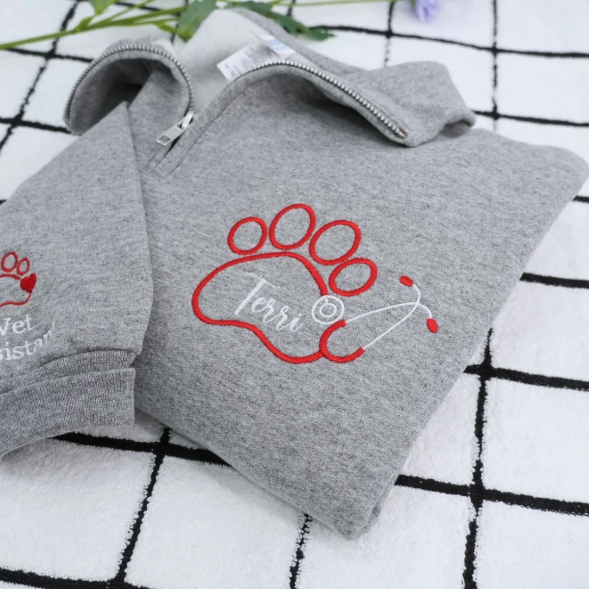 Vet Assistant Quarter Zip - Veterinary Embroidered Sweatshirts - Perfect Veterinarian Gift - Image 4